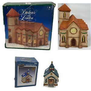 Dickens London Church & Sugar Creek County Chapel Christmas Village Hand Painted